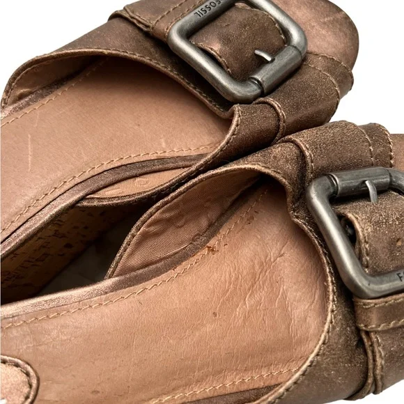 Fossil Women Marla Cork Wedge Buckle Platform Side Shoe Size 6.5 - Picture 5 of 10